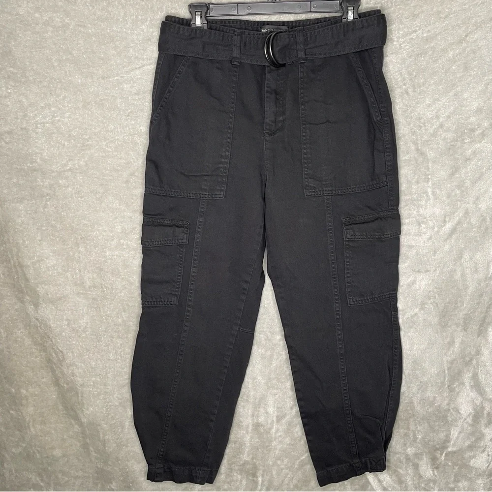 Banana Republic Black High Rise Tapered Cargo Pants Belted Denim Size 6